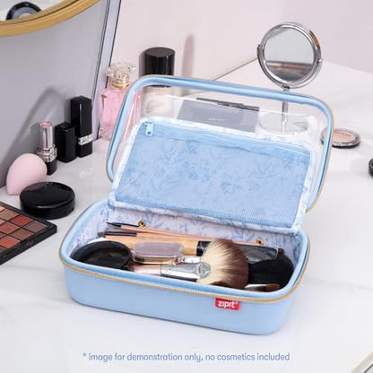 ZIPIT Makeup Bag for Women, Clear Top Travel Cosmetic Case, Light Blue - color: Light Blue