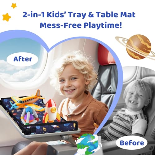Airplane Kids Travel Tray With Pocket for Plane, Blue Space - color: Blue Space