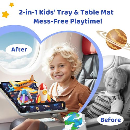 Airplane Kids Travel Tray With Pocket for Plane, Blue Space - color: Blue Space