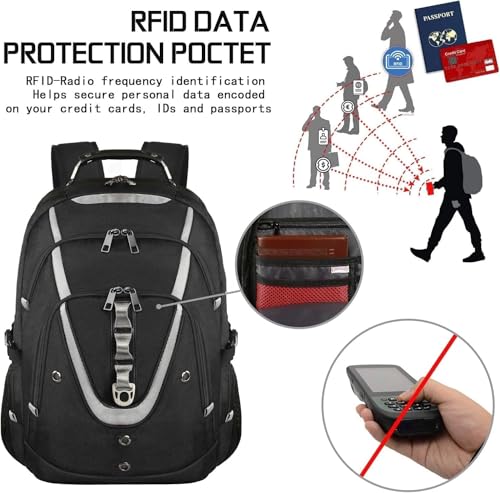 17 inch Laptop Backpack, Large Travel Backpack for Men, College Bag - color: Black-silver, size: 17inch(19.0 *14.6*10")