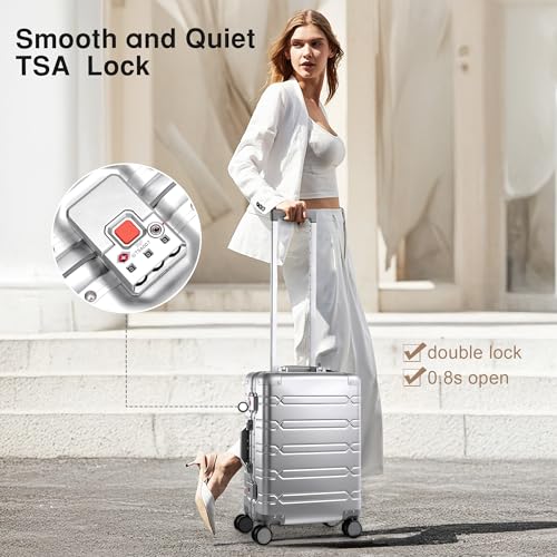 VentureVault All Aluminum 20 Inch Carry On Luggage With Wheels, Silver - color: Silvery, size: 20inch