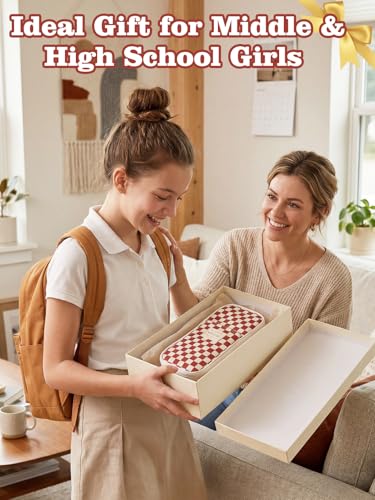 Bigmeta Gingham Expandable Pencil Case for Teens Girls - Caramel - color: Caramel