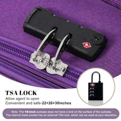 Merax 4-Piece Expandable Luggage Set,Softside Suitcase,Purple - color: Purple+18IN, style: Softside Luggage(22/26/30)