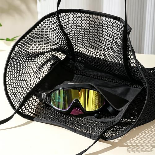 Large Beach Bags for Women, Mesh Beach Tote with Zipper, Foldable Pool Tote Bag Travel Beachbag Waterproof Sandproof - color: Black - More Pockets