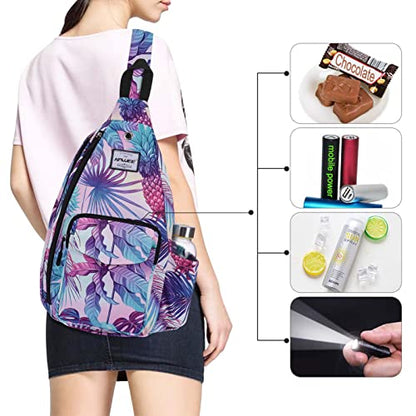 Backpack Sling for Women Anti-Water Crossbody Bag Inclined Adjustable Pack - color: Pineapple Colorful