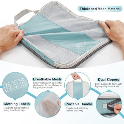 OlarHike 10 Set Compression Packing Cubes for Travel Essentials,Compressible Expandable Space Saver Bags for Organizing Clothes,Luggage Suitcase Garment Bags with Over 1000 pcs Mesh Holes(Blue Gray) - color: Blue Gray