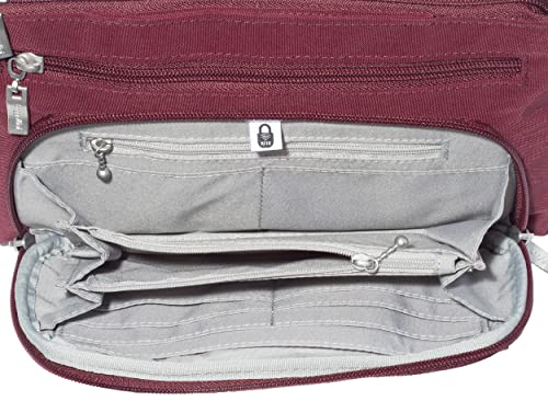 Baggallini Original Everyday 11x7.5 Crossbody Bags Rfid Protected Lightweight Nylon Zippered Travel Purse - color: Dark Cherry, style: Slim Strap
