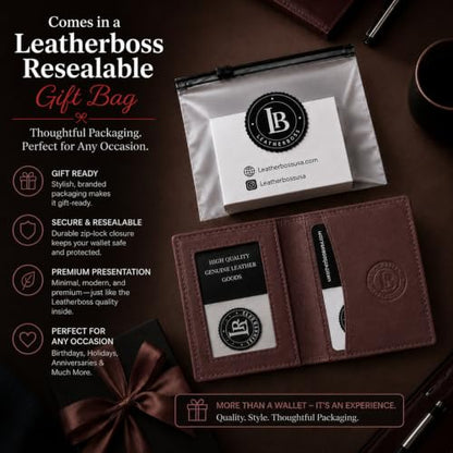 Leatherboss Slim Thin Leather Credit Card Id Mini Wallet Holder Bifold Driver's License Safe (Wine) - color: Wine