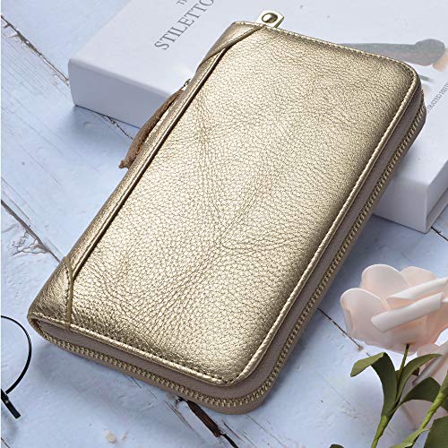 Easyoulife Credit Card Holder Wallet Womens Zipper Leather Case Purse RFID Blocking - color: Gold