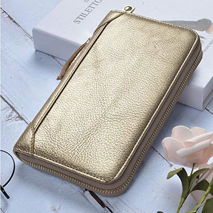 Easyoulife Credit Card Holder Wallet Womens Zipper Leather Case Purse RFID Blocking - color: Gold