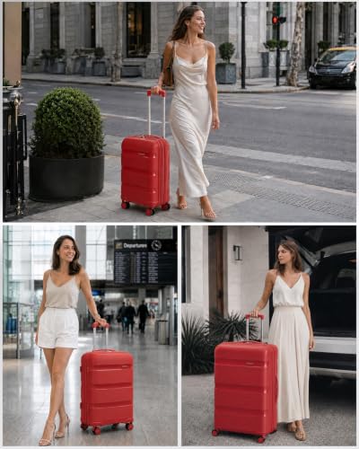 Kono 20 Inch Expandable Carry on Luggage, Airline Approved Suitcase, Red - color: Red, size: Carry-on 20-inch expandable