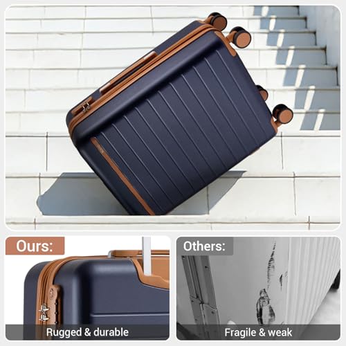 Kono Carry-On Suitcase 20in Expandable ABS+PC Airline Approved Navy/Brown - color: Navy, size: Carry-On 20-Inch