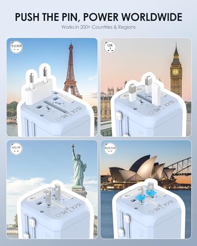 EPICKA PD 35W Universal Travel Adapter, 2AC/2USB-C/3USB-A - color: Blue