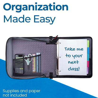 Case-it School Zipper Binder | 1.5" D-Ring | 325-Sheet | LT-207 Jet Black - color: Ff Black/White, size: 1 Pack