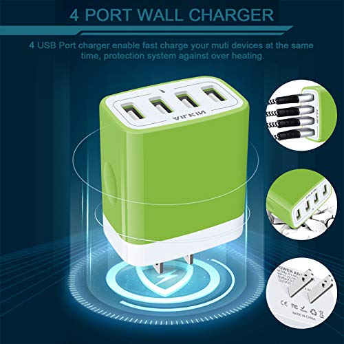 Wall Charger, USB Charger Adapter, 4.8A 4Multi Port Fast Charging Station - color: Green