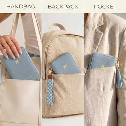 Beautiful Passport Holder And Travel Wallet with Wristlet Strap - color: Blue
