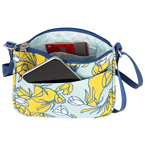 Haiku Lark RFID Blocking Zippered Crossbody Travel Bag - color: Valley Tulip Print