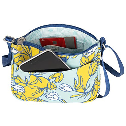 Haiku Lark RFID Blocking Zippered Crossbody Travel Bag - color: Valley Tulip Print