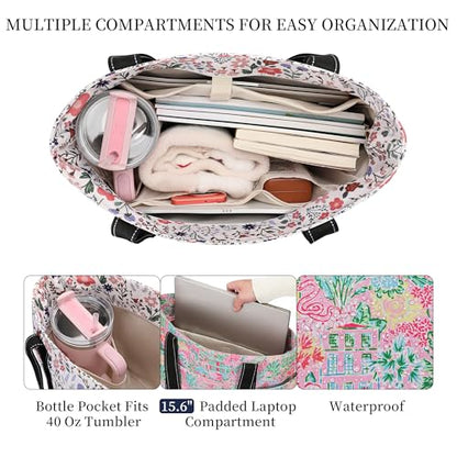 Tote Bag for Women with LaptopCompartment & Cup Holder - color: Pink Oasis