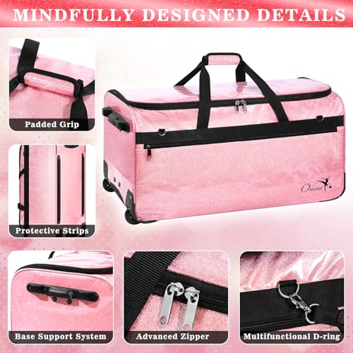 Dance Bag with Garment Rack and Curtain, 23" Dance Competition Duffle Bag | Glitter Waterproof Fabric | Portable Dance Changing Room Suitcase for Dancers, Athletes and Cheerleaders - color: 23" Glitter Pink