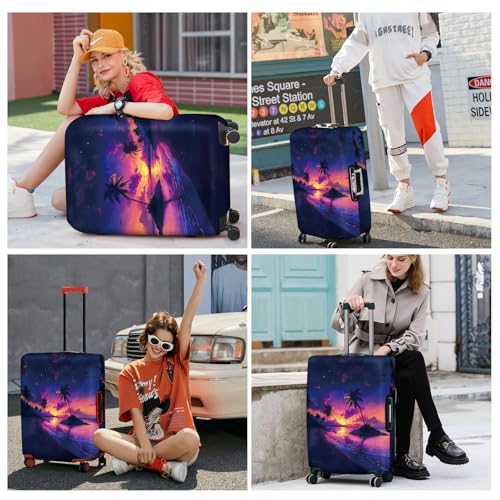 ANNA QUEEN Tropical Sunset Luggage Cover, Vibrant Palm Tree & Sunset Design, Stretchable, Washable Travel Sleeve for 20-22 Inch Suitcases - color: #1, size: S(fits 20-22inch suitcase)