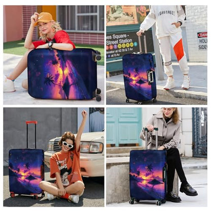 ANNA QUEEN Tropical Sunset Luggage Cover, Vibrant Palm Tree & Sunset Design, Stretchable, Washable Travel Sleeve for 20-22 Inch Suitcases - color: #1, size: S(fits 20-22inch suitcase)