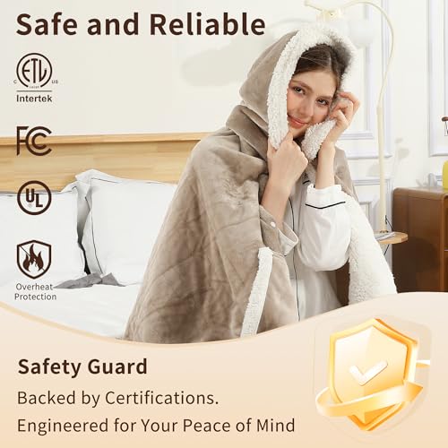 ESTINGO Wearable Heated Blanket Electric Throw, Heated Shawl for Women - color: Light Beige, size: 50"x64"