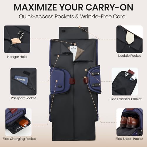 Fanwoli Carry-On Rolling Garment Bag with Wheels, Suit Travel Bag - color: Blue