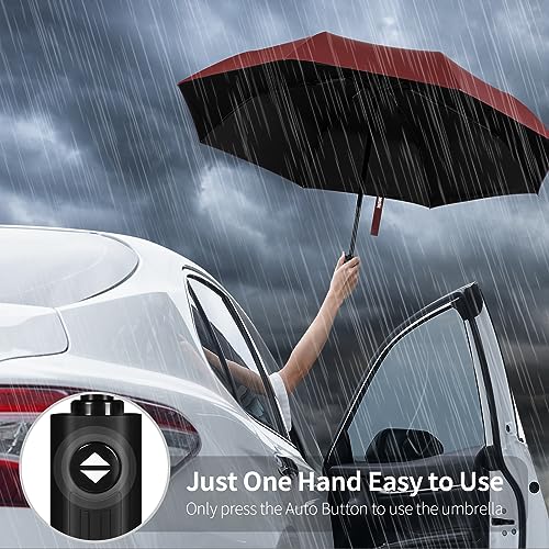 Yoobure Windproof Automatic Travel Umbrella, Compact Folding UV Sun & Rain - color: Auto-Burgundy Red