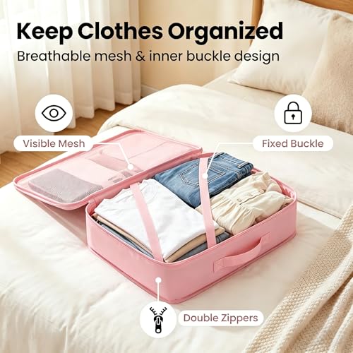 8 Piece Travel Organiser Set, Comprising a Toiletries Bag, Shoe Bag, Underwear Bag, Flat Pouch, Travel Packing Cube Bag (Pink, Medium) - color: Pink