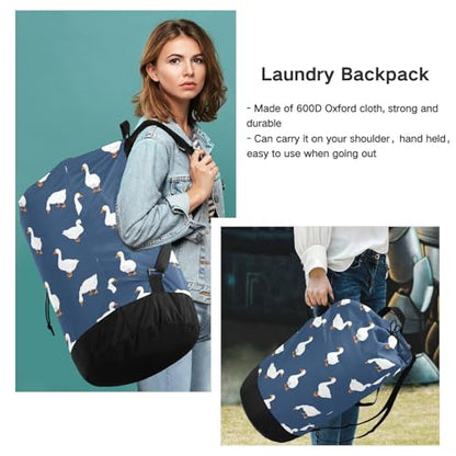 Ducks Navy Blue Laundry Bag Backpack Washable Large Enough Dirty Clothes Organizer for Vacation Road Trip Essentials Dorm - color: Ducks Navy Blue