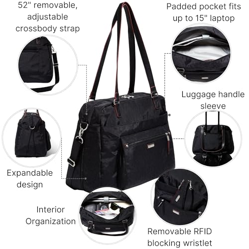 Baggallini Overnight Expandable Laptop Tote with RFID Phone Wristlet - color: Black Cheetah Emboss