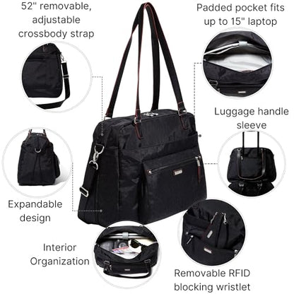 Baggallini Overnight Expandable Laptop Tote with RFID Phone Wristlet - color: Black Cheetah Emboss
