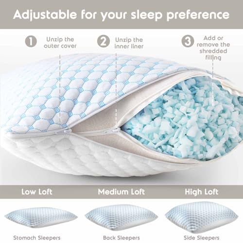 Nestl Cooling Kids Pillow for Sleeping 1 Pack, Luxury Shredded Memory Foam Pillows Kids Size, Adjustable Cold Gel Pillows for Hot Sleepers Supportive Cool Pillow for Side Back Stomach Sleepers - size: Kids 13"x18"