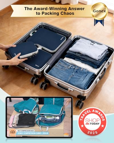 Gonex Compression Packing Cubes, 4-Piece Expandable Travel Organizers - color: 4-Purplish Blue, size: 4 Set
