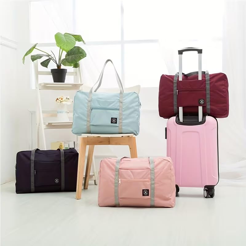 5pcs Foldable Travel Duffel Bag, Lightweight Waterproof Carry,5Colors - color: Red,Black,Pink,Blue,Sky Blue