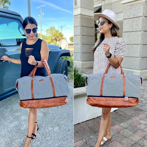 IBFUN Weekender Bags for Women, 21" Travel Duffle Bag with Shoe Compartment - color: C1-Black Strip