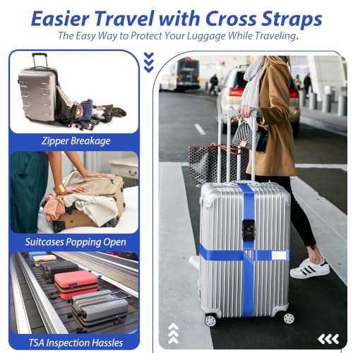 TSA Approved Luggage Straps with Combination Lock, Cross Dark Blue - color: Cross Dark Blue