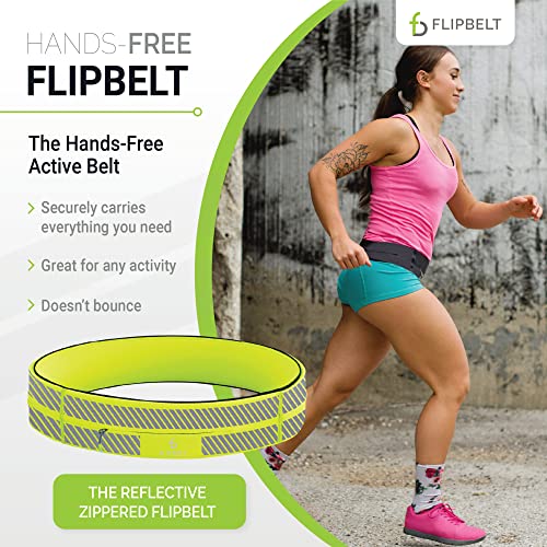 FlipBelt 지퍼 러닝 벨트, 피트니스 및 러닝용 허리 팩, 미국 회사 - color: 반사 네온 옐로우, size: XS
