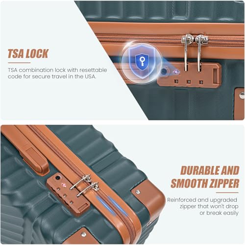 Cosbarn Carry On Luggage 22x14x9 Airline Approved,3 Piece Luggage Set - color: DarkGreen, size: 3 Piece Sets (20/BP/TB)