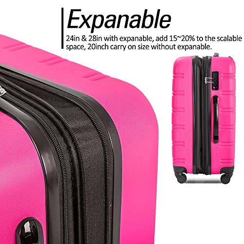 Merax Luggage Sets 3 Piece,Hard Case Suitcase 20/24/28 IN,Pink - color: Pink, style: 3 Piece-20+24+28