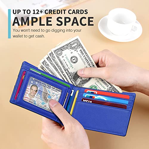 RUNBOX Wallet for Men, Slim Leather Bifold, RFID Blocking Card Holder - color: carbon black blue
