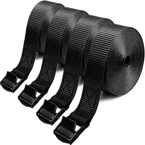 Lashing Straps with Buckles, 4Pack, 1 Inch × 12 Feet, Cargo Tie-Down Strap - color: black, size: 12Ft