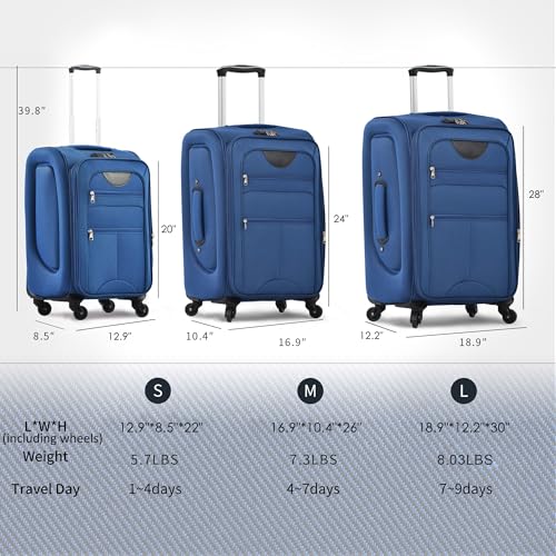 Merax Suitcase Set Softside 3-Piece Expandable Luggage with Travel Bag - color: Navy Blue(22/26/30/Bags)