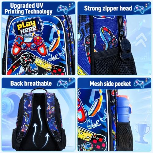 CCJPX 3Pcs Backpack for Boys, 16 Inch Preschool Elementary Kindergarten School Backpacks and Lunch Box - color: Aa2-game Red