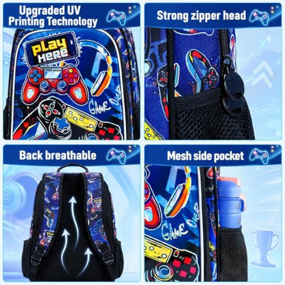 CCJPX 3Pcs Backpack for Boys, 16 Inch Preschool Elementary Kindergarten School Backpacks and Lunch Box - color: Aa2-game Red