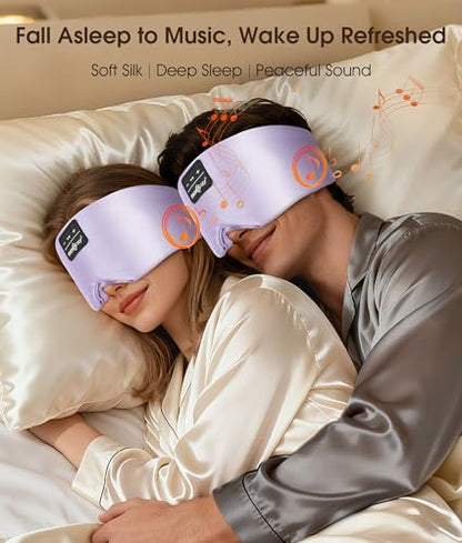 MUSICOZY 3D Mulberry Silk Sleep Mask Bluetooth 5.4 Headphones Full Coverage - color: Light Purple