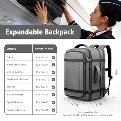 Comfort Travel Backpack,Expandable Carry on Backpack with LifetimeWarranty - color: Grey, size: 17.3inch (19"x12.5"x5.5")