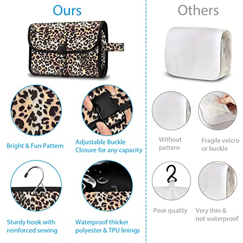 FINTIE Portable Toiletry Cosmetic Travel Bag Hanging Makeup Organizer - color: Leopard