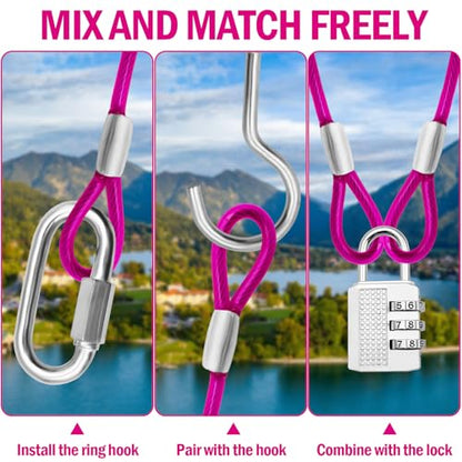 4.7mm(3/16") Steel Security Cable with Loops, Bike Lock Cable, 2Pack - color: Pink, size: 6FT-(2Pack)